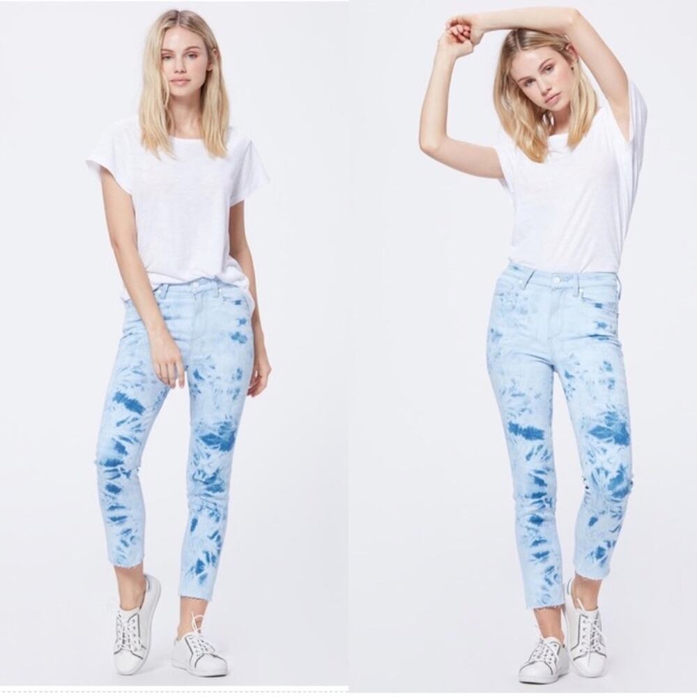 PAIGE Hoxton Slim Crop Jeans Indigo Blue Tie Dye _